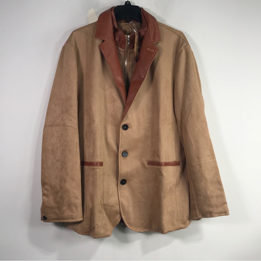 Manly Suede and Leather Blazer Jacket, Men's Size XL - Khaki/Brown